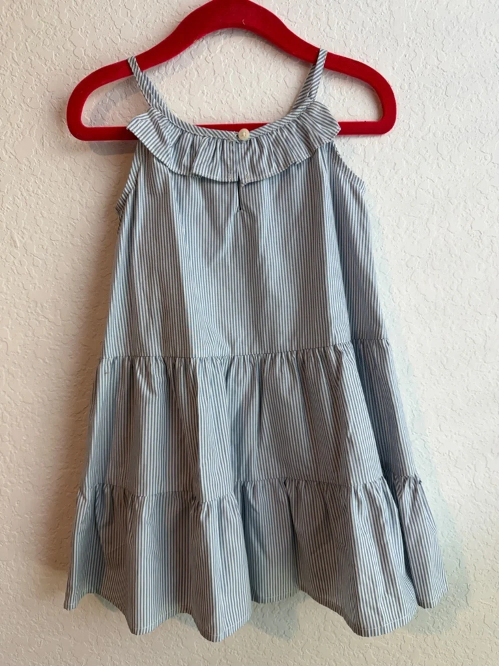 Girls Pinstripe Tiered Cotton Sundress